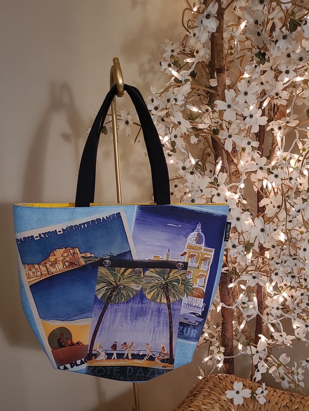 NWOT Lancome Coastal Illustration Tote in Blue and Yellow